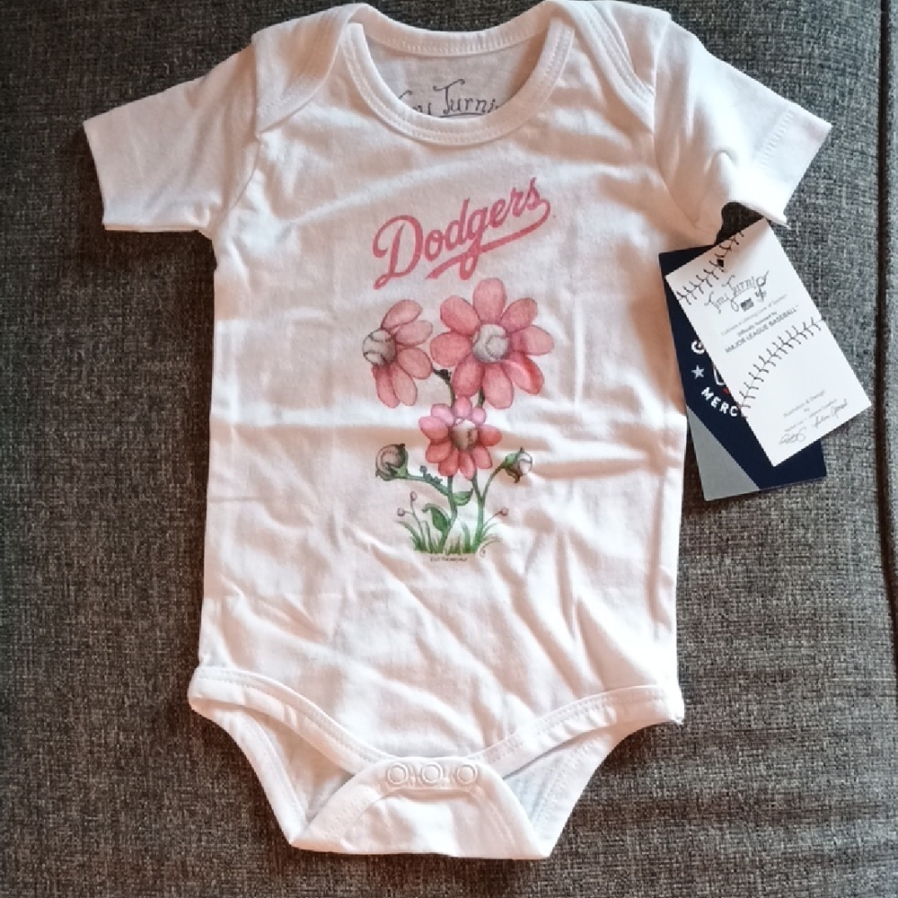 Dodgers Onsie With Pink Flowers, Size 3M